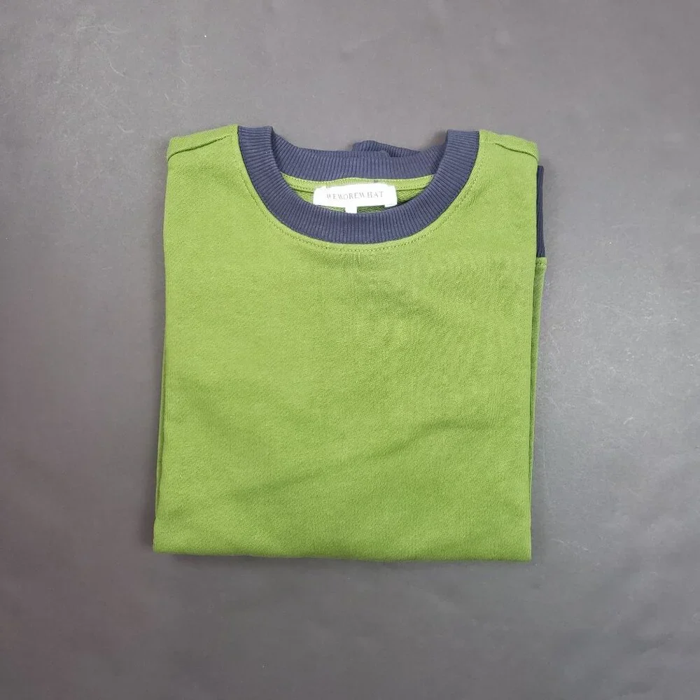 We Wore What Crewneck Sweatshirt Womens Small Colorblocked Hunter Green & Navy - Picture 16 of 16